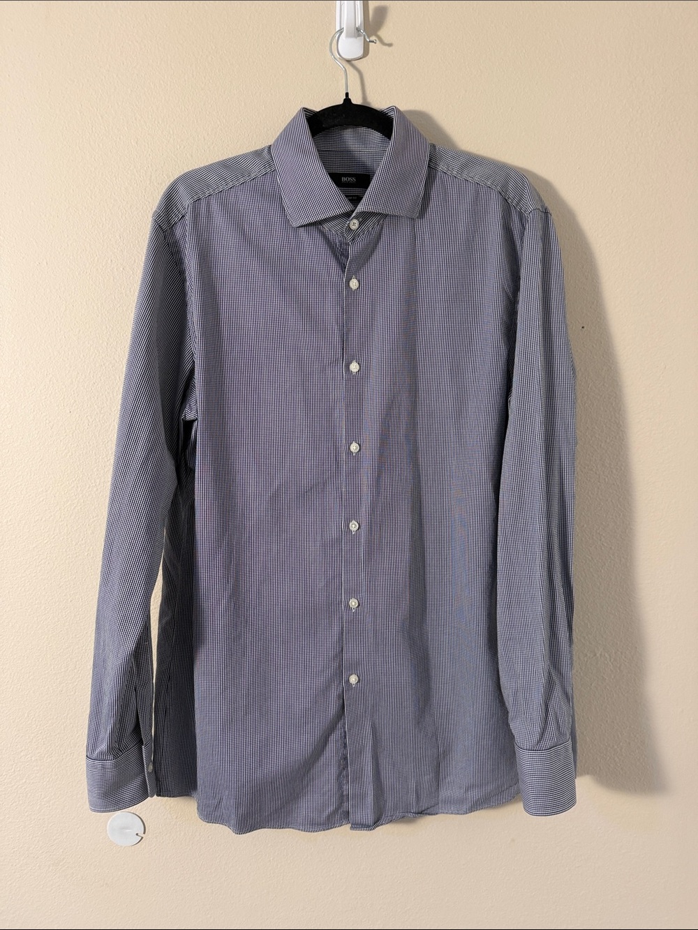 Boss Hugo Boss Sharp Fit Dress Shirt Men's 16.5 Black White Check Long Sleeve